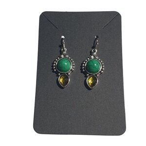 Boho Dangle Earrings Green Yellow Acrylic Stones Decorative Metal Accents Hooks